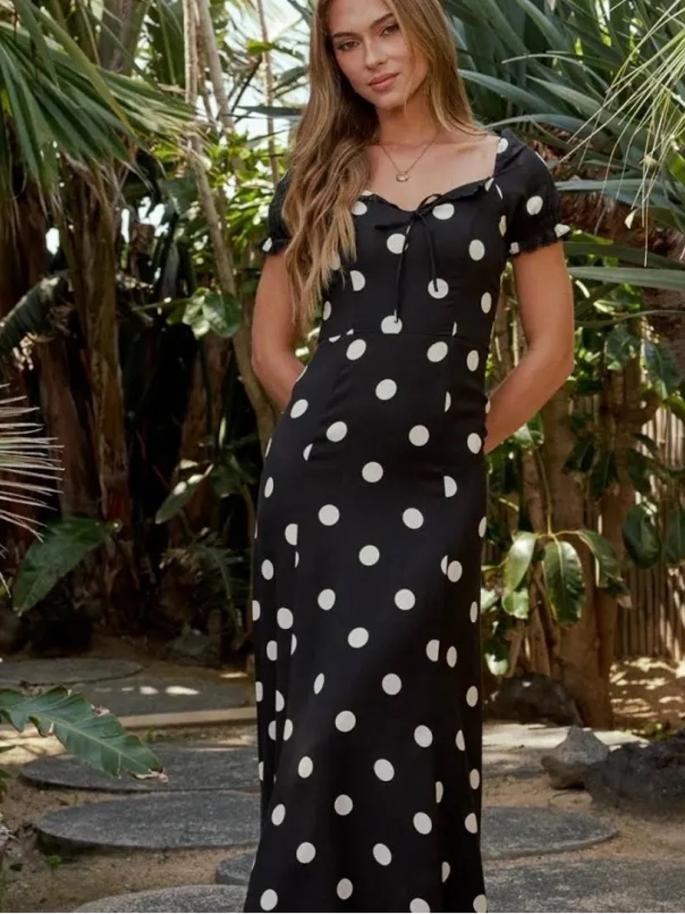 bohme Black Maxi Dress with White Polka Dots